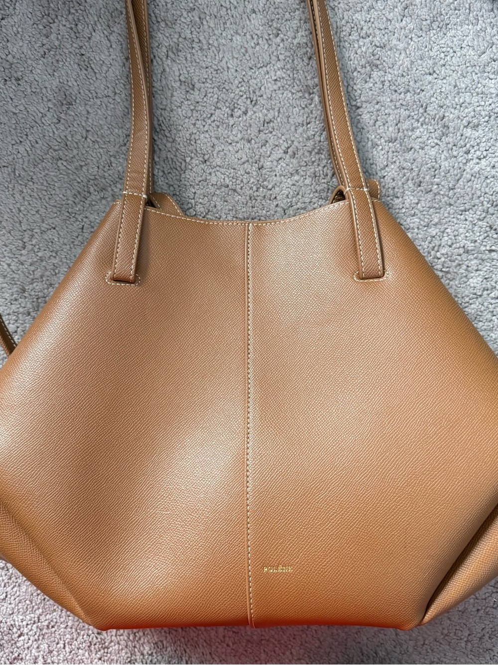 Polene Cyme Leather Tote Bag in Textured Camel